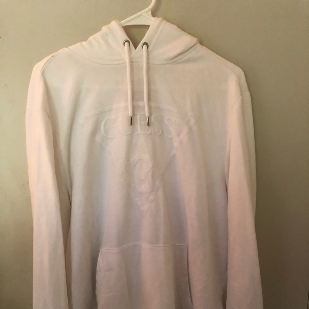 All white Guess hoodie